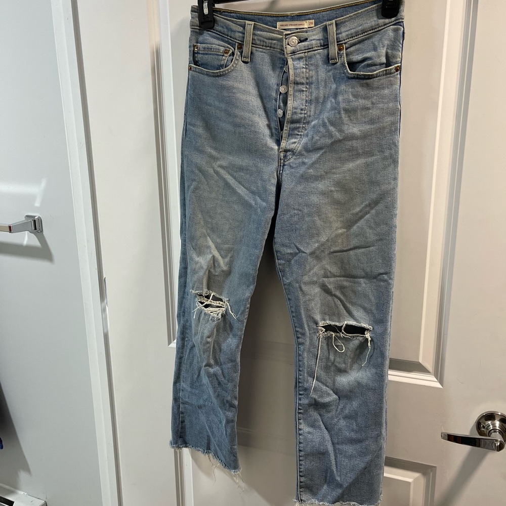 Levi's Light Blue Distressed Straight Jeans Have Some Spots